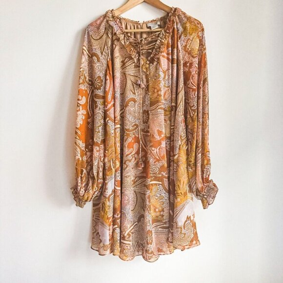Haute Hippie Paisley Print Long Sleeve Chiffon Dress M - Picture 2 of 9